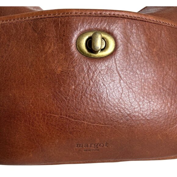 MARGOT NEW YORK VTG Fold Over British Tan Convertible  Margot New York Brown Leather Shoulder Bag With Brass Accents
